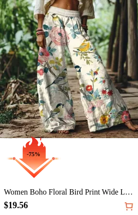 Women Boho Floral Bird Print Wide...