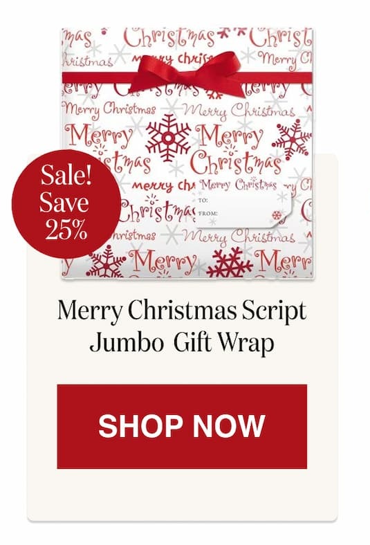 Merry Christmas Script Jumbo Rolled Gift Wrap and Labels [Click here to Shop Now]