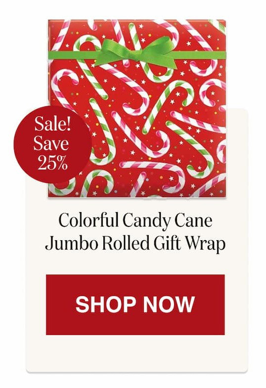 Colorful Candy Cane Jumbo Rolled Gift Wrap and Labels [Click here to Shop Now]