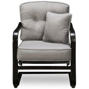 Madison C-Spring Chair - Durable Powder-Coated Aluminum - Curved Arms - Grey Button-Tufted Back Cushion - Plush Seat Cushion - Matching Toss Pillow