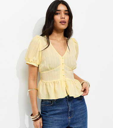 Light Yellow V Neck Tea Blouse