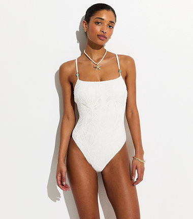 White Crochet Beaded Swimsuit