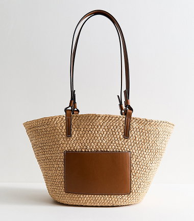 Stone Woven Pocket Straw Basket Bag