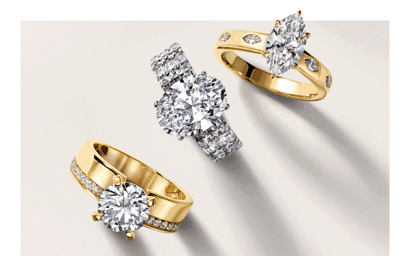 Rotating images of diamond engagement rings.