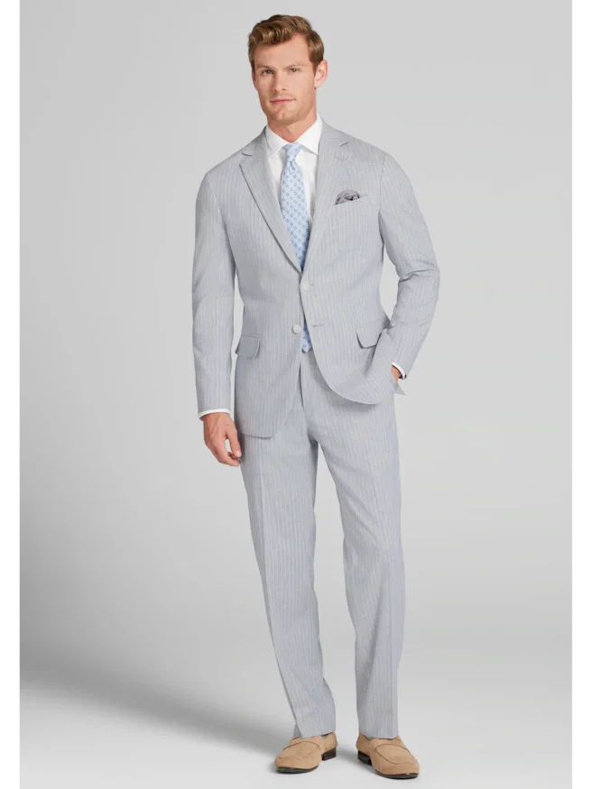 Jos. A. Bank Tailored Fit Comfort Stretch Linen Blend Stripe Suit Jacket