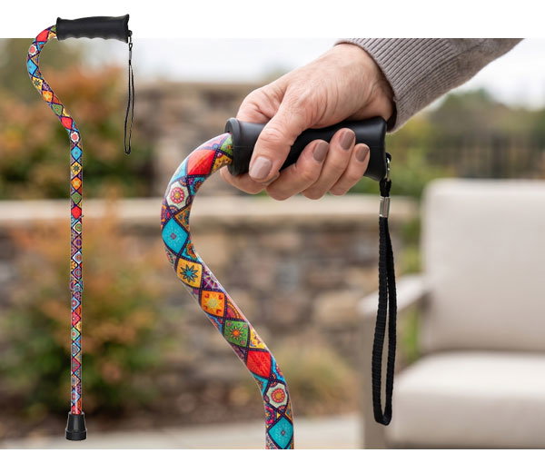 Woman holding offset cane