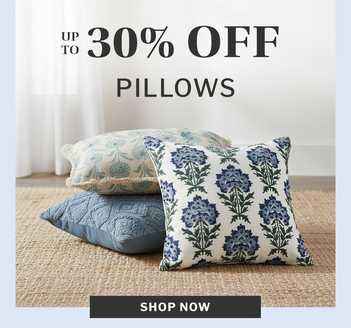 Pillows up to 30% off. 