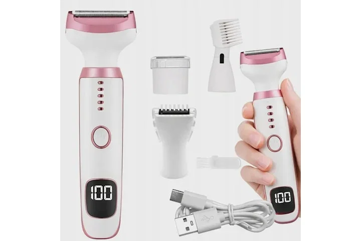 5-i-1 epilator och hårtrimmer för kropp, ansikte och bikini – uppladdningsbar med 5 utbytbara huvuden