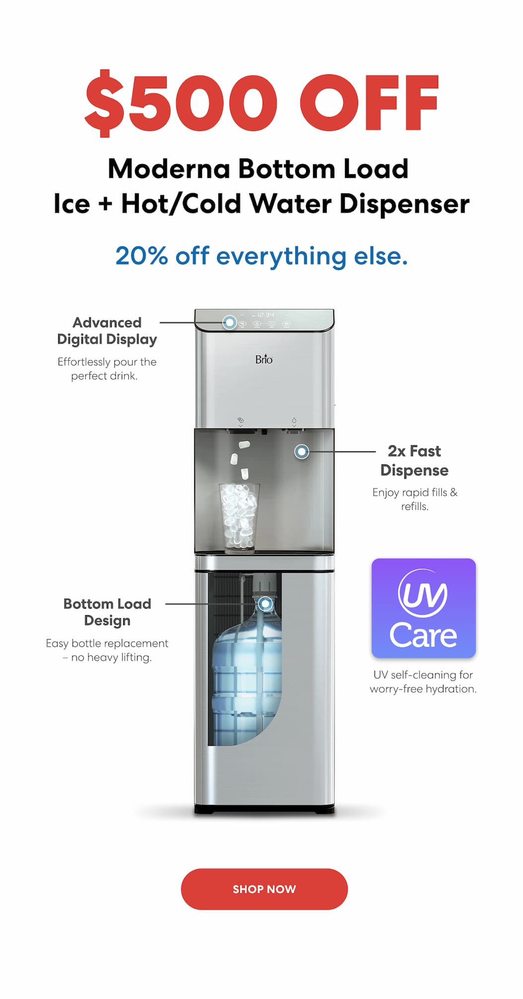 Moderna Bottom Load Ice + Hot/Cold Water Dispenser | $500 Off!