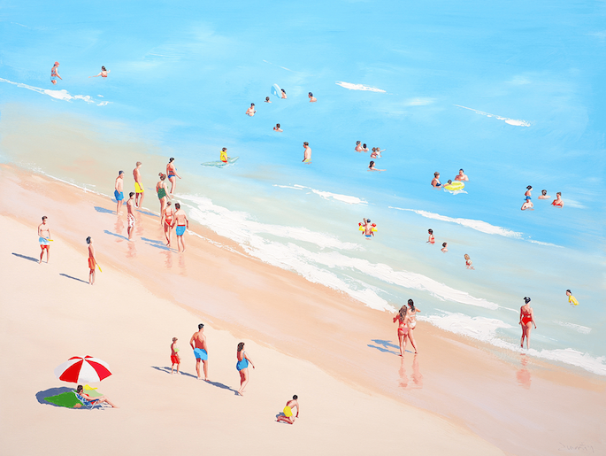 Painting of people at the beach