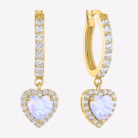 Image of Gemstone 14K Gold Over Silver Heart Drop Earrings