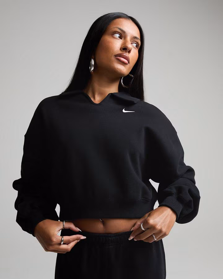 Nike Womens Studio Fleece Oversized Crop Polo