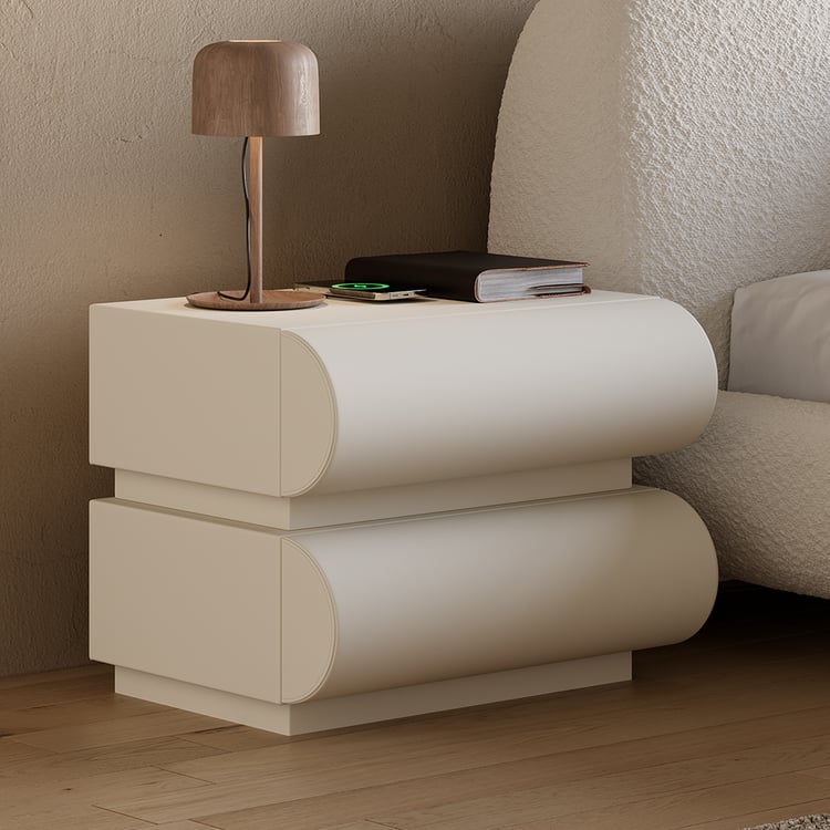 Humply White Faux Leather 2-Drawer Nightstand with Charging Station