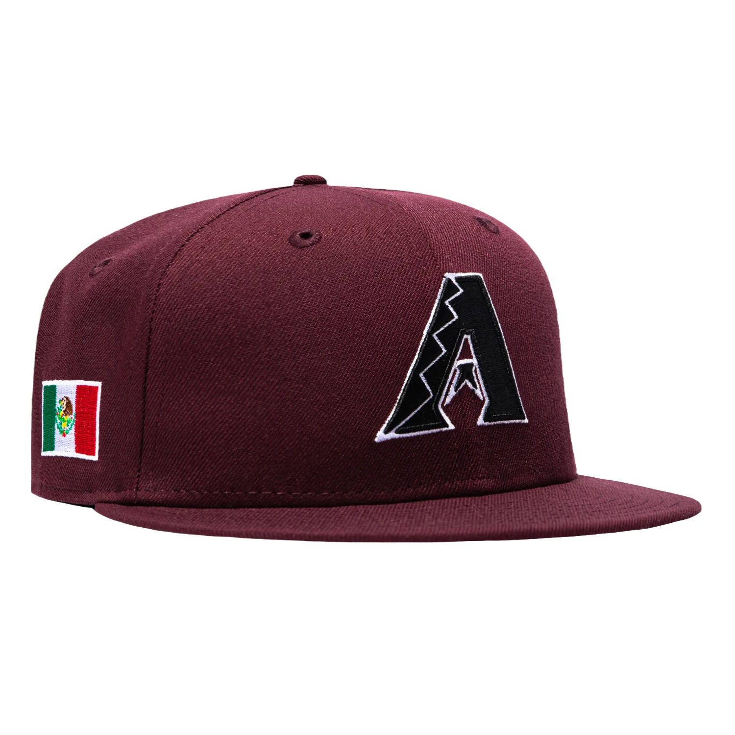 Image of New Era 59Fifty Arizona Diamondbacks Mexico Flag Patch A Hat - Maroon, Black, White