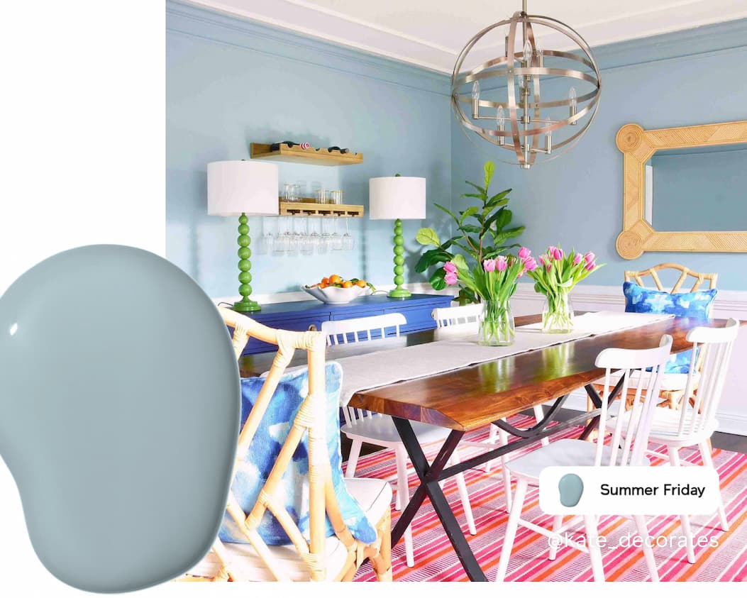 Dining room featuring sky blue paint color Summer Friday