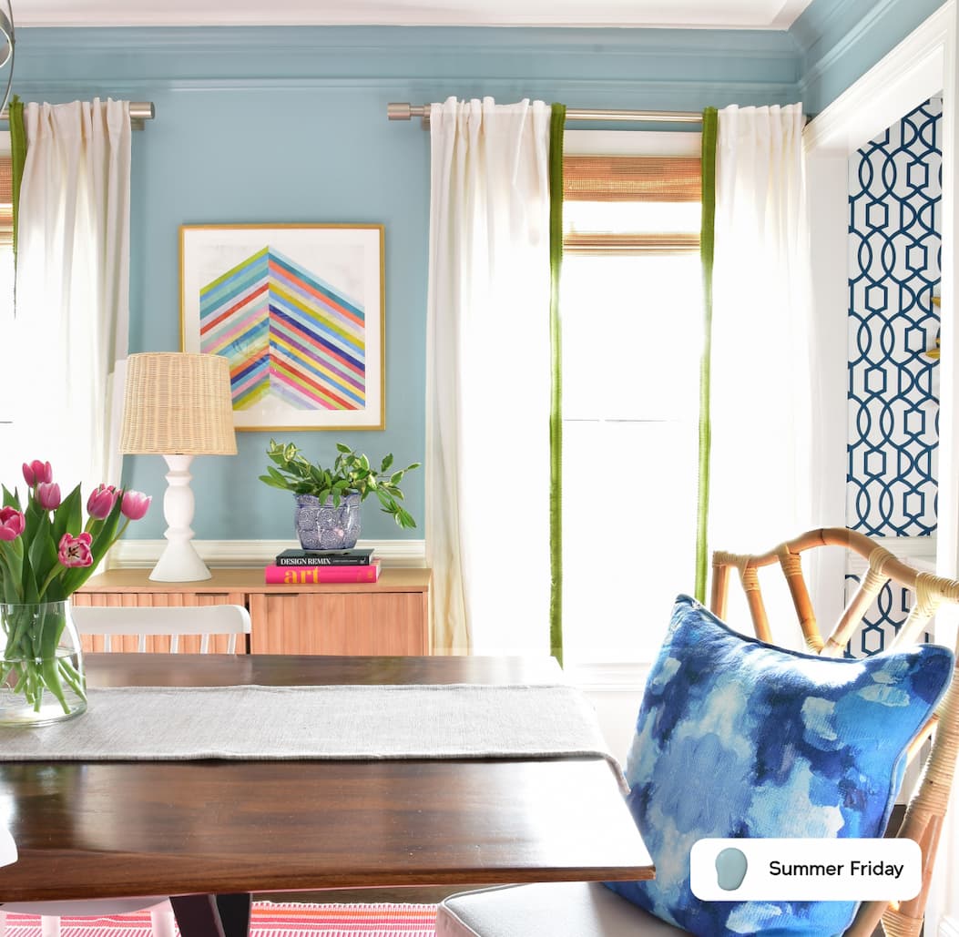 Dining room featuring sky blue paint color Summer Friday