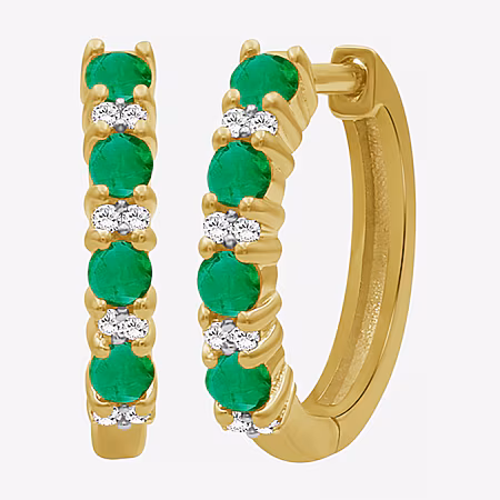 Image of Womens Gemstone & 1/10 CT. T.W. Natural Diamond 10K Gold 15.4mm Hoop Earrings