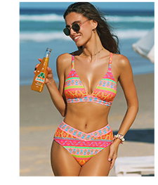 Boho Border Print Cross Back Bikini Set