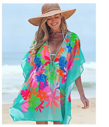 Tropical Floral Drawstring Cover-Up Dress