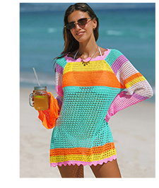 Rainbow Crochet Mesh Beach Cover-Up Dress