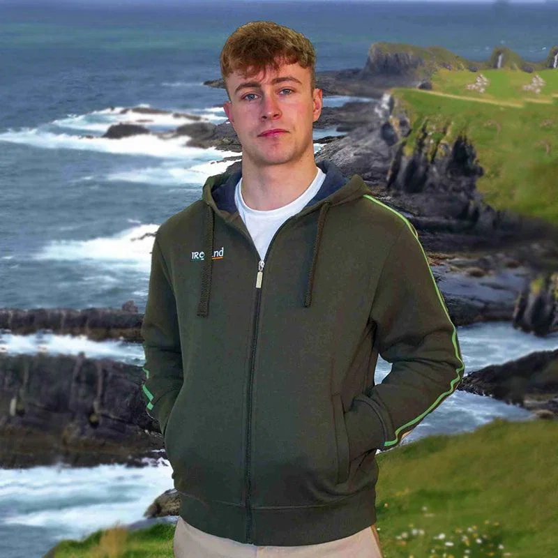 Image of Men's Irish Retro Zip Up Hoodie, Bottle Green