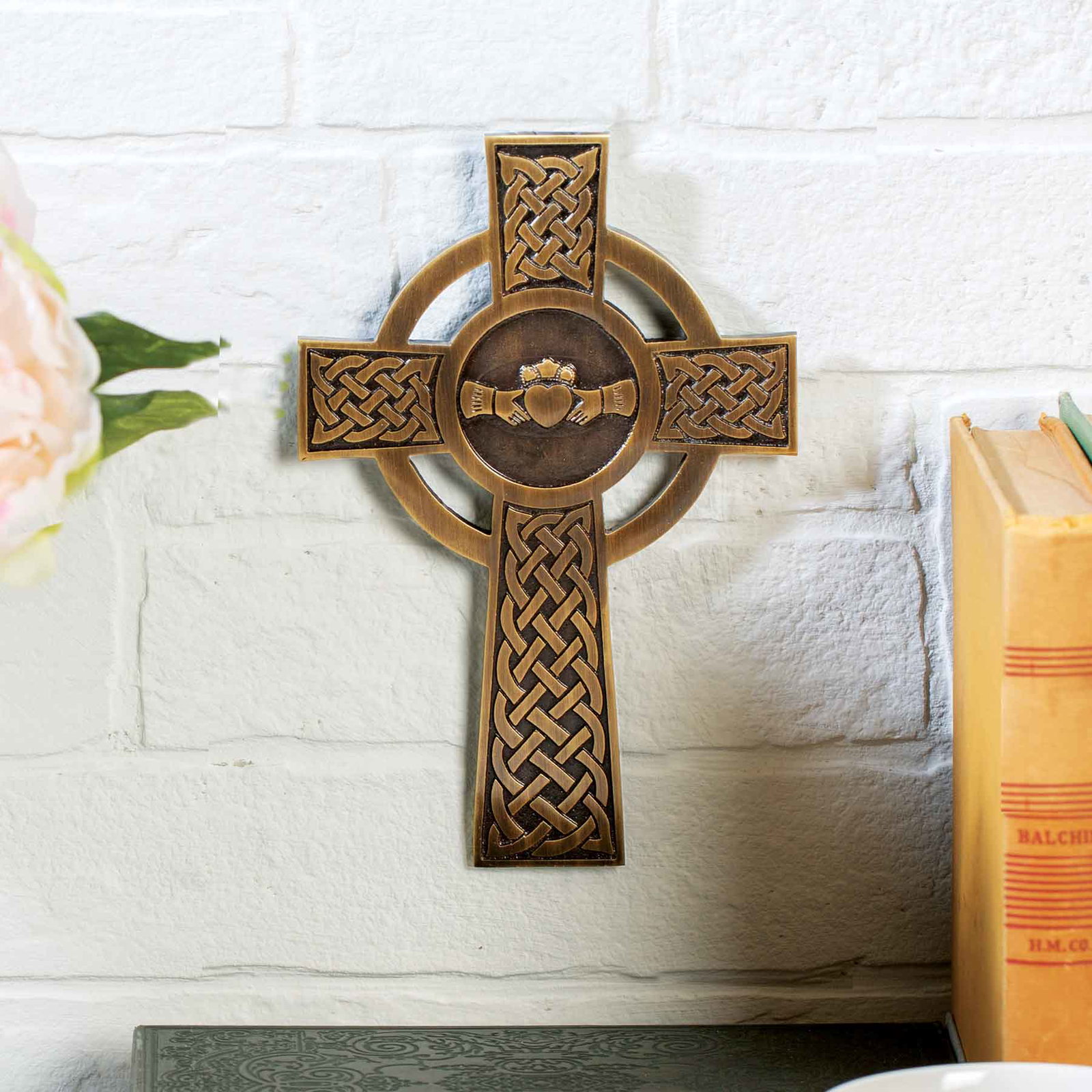 Image of Brass Claddagh Celtic Cross