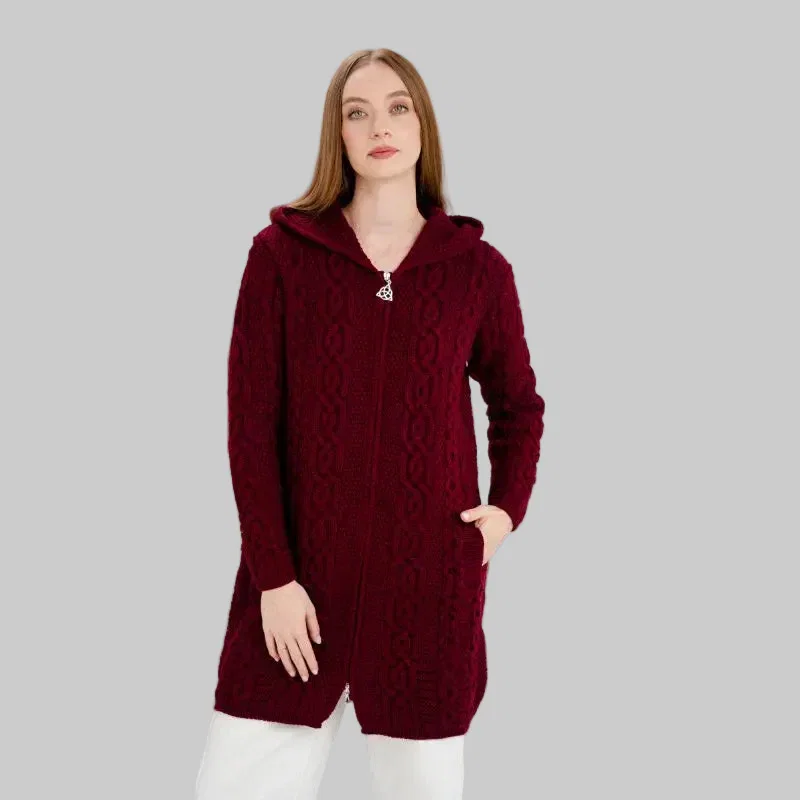 Image of Women's Woollen Aran Knit Hooded Coatigan