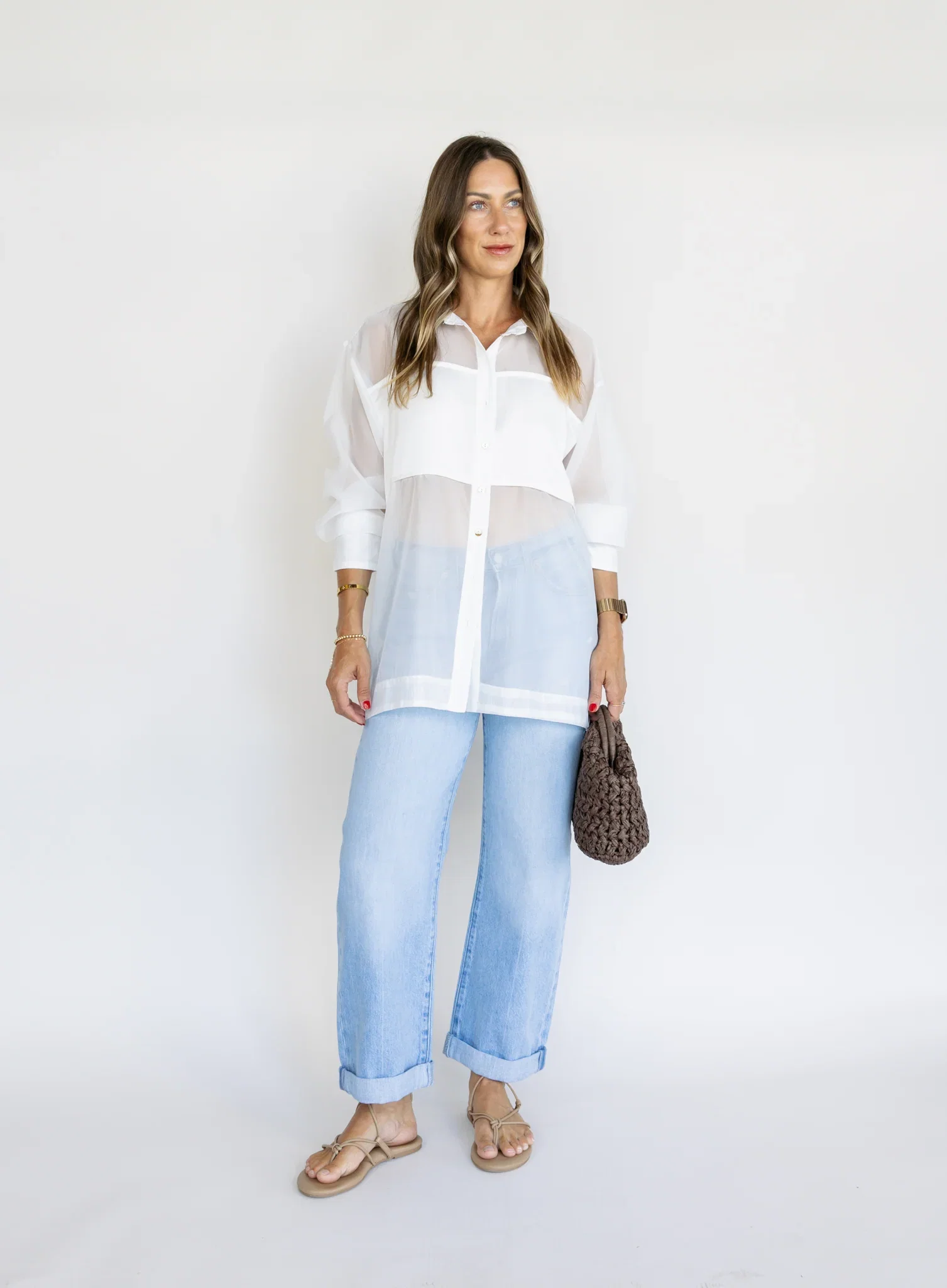 Rainy Sheer Panel Button Down