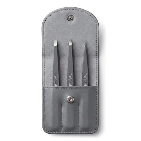 TruRitual 3-Piece Stainless Steel Tweezer Set with Storage Pouch