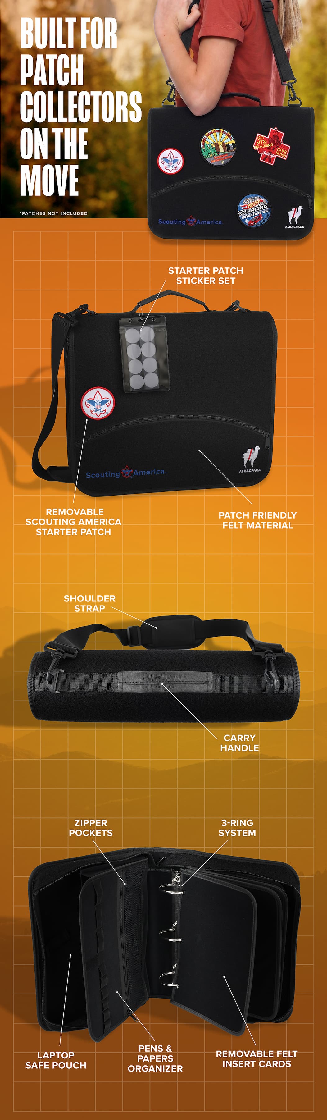 Scouting America Add-A-Patch Felt Binder Bag