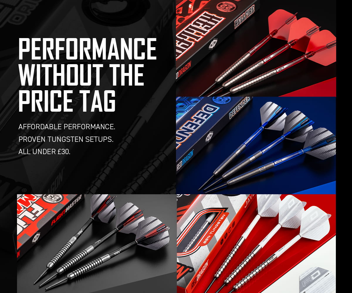 Red Dragon Darts Under £30. Performance without the price tag. Affordable tungsten setups, all under £30.