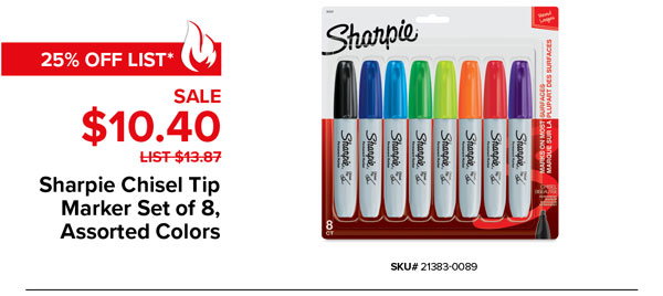 Sharpie Chisel Tip Marker Set of 8, Assorted Colors Sale $10.40