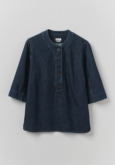 Cotton Denim Placket Detail Top
