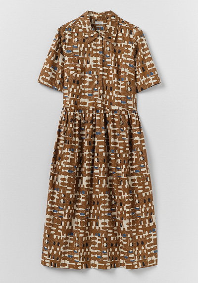 Selma Totem Print Cotton Shirt Dress