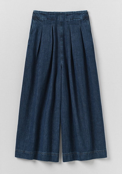 Indigo Denim Pull On Cropped Trousers