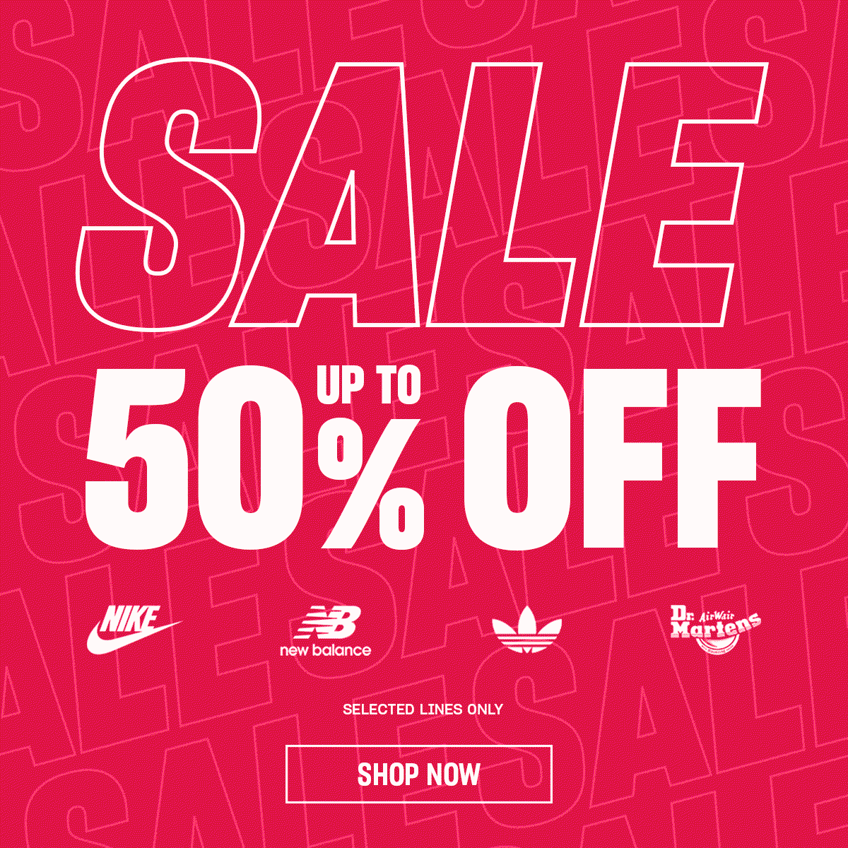 A hero sale banner with text 'upto 50% off sale, with a further reductions banner'.