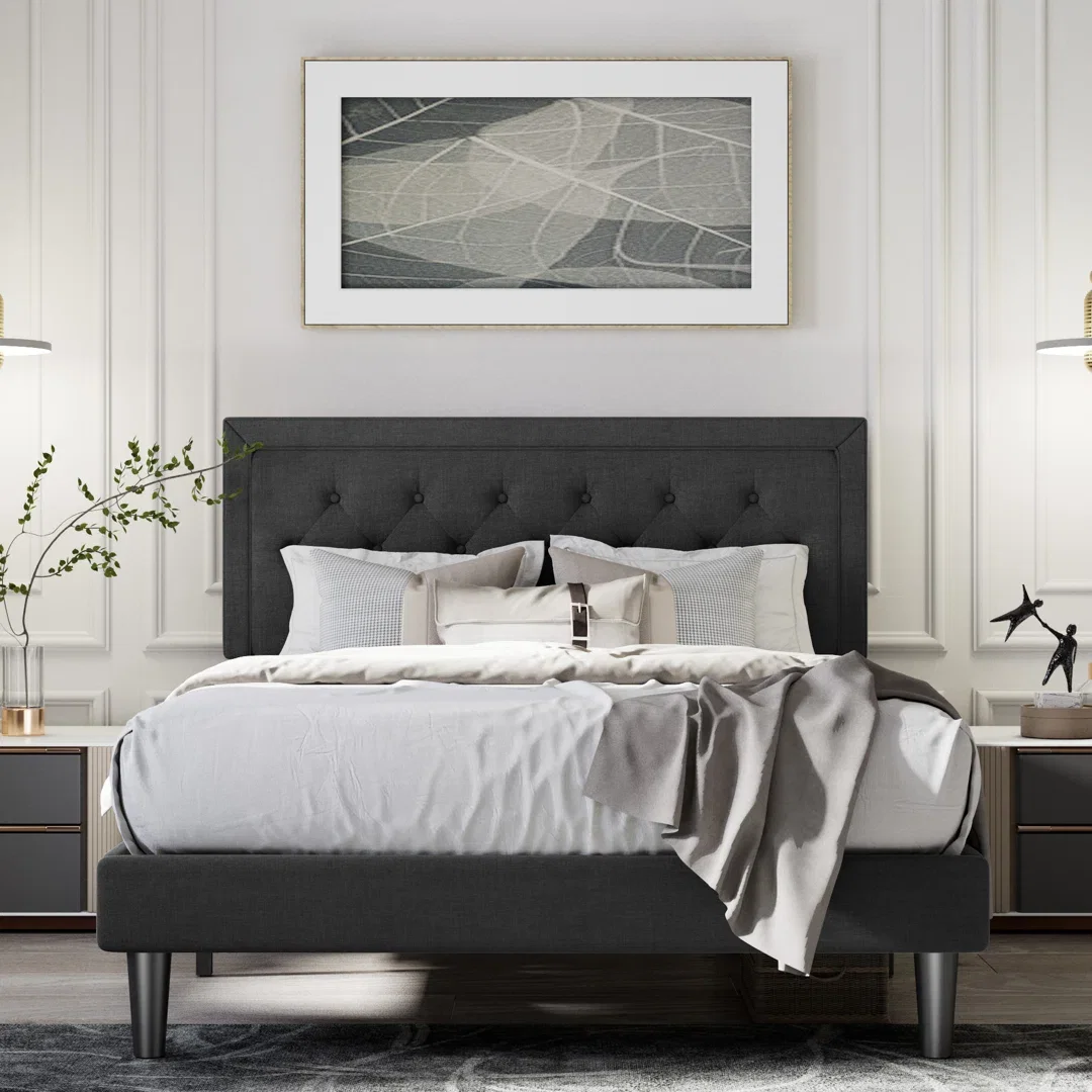 Hegg Velvet Tufted Upholstered Platform Bed with Wood Slats Headboard Included