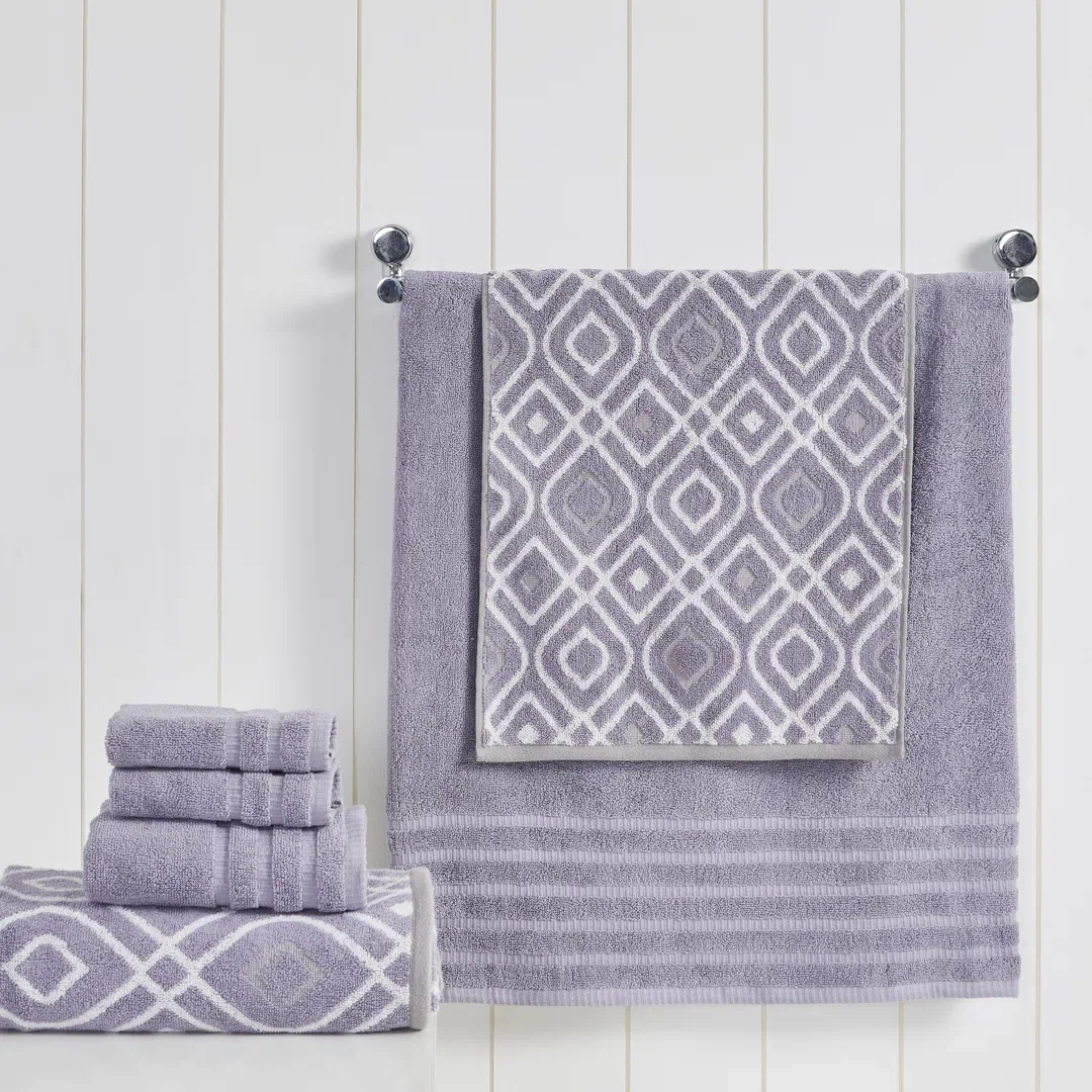 Modern Threads Oxford 6-Piece Yarn Dyed Jacquard & Solid Towel Set – 100% Cotton, Quick Dry & Absorbent Bath, Hand & Washcloths
