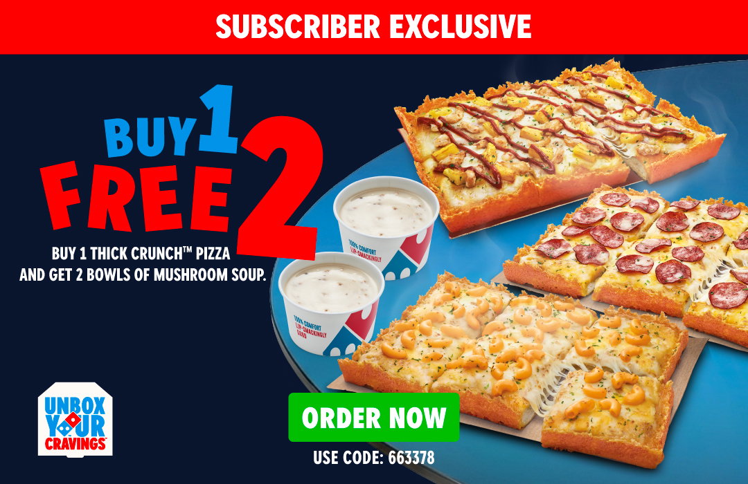 NEW Thick Crunch Pizza Buy 1 FREE 2