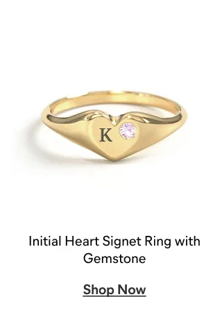 Initial Heart Signet Ring with Gemstone