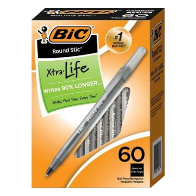 Bic Round Stick Ballpoint Pens - Med. Pt., Black Ink