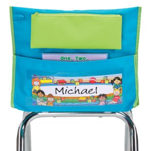 Image of Early Childhood Deluxe Chair Pockets with Pencil Case– 36 Pack – Turquioise/Lime