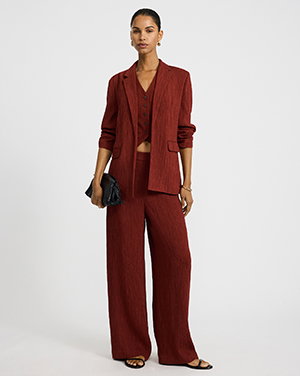 Textured Plisse Open Front Blazer + Textured Plisse High Waisted Relaxed Trouser