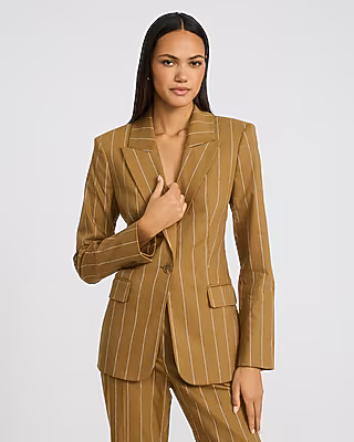Linen-Blend Striped Long Slim Blazer