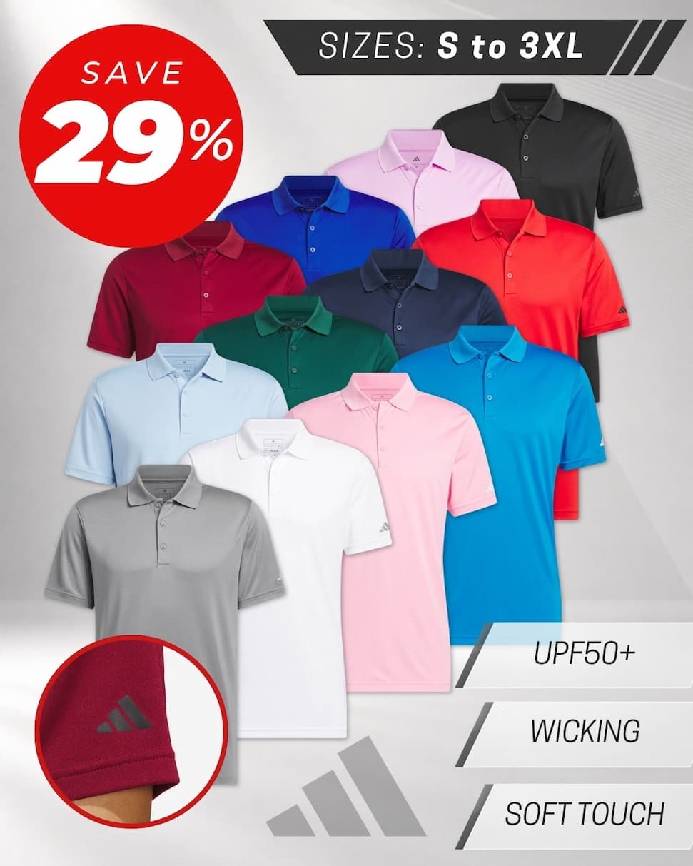 adidas Golf Mens 2026 Wicking Short Sleeve Performance Classic Polo Shirt