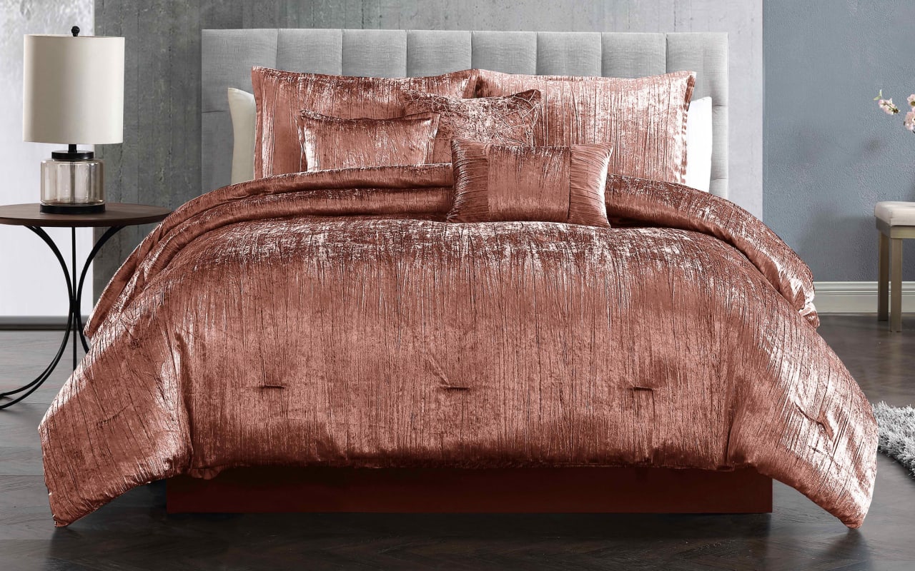 Zoey King Blue Solid Velvet 7 Piece Comforter Set
