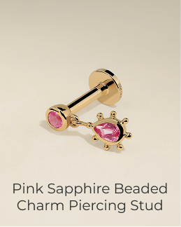 Pink Sapphire Beaded Charm Piercing Stud