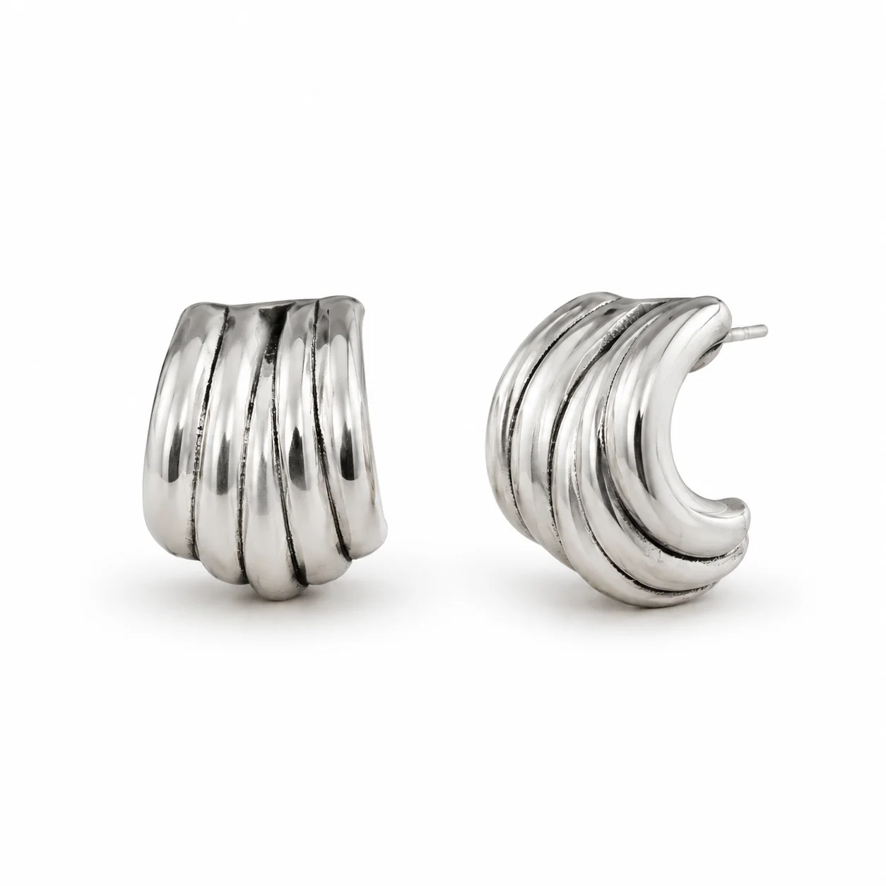 Image of Ribbed Dome Half Hoop Earrings