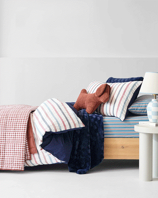 Frankie waffle stripe seersucker kids quilt cover set - single bed