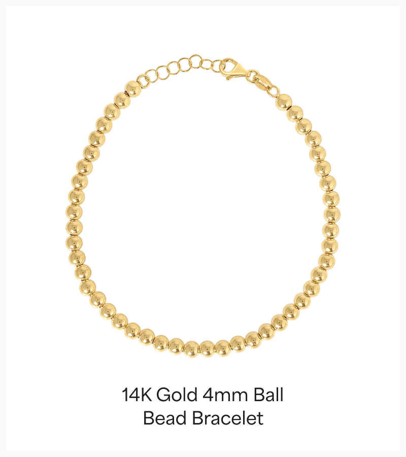 14K Gold 4mm Ball Bead Bracelet